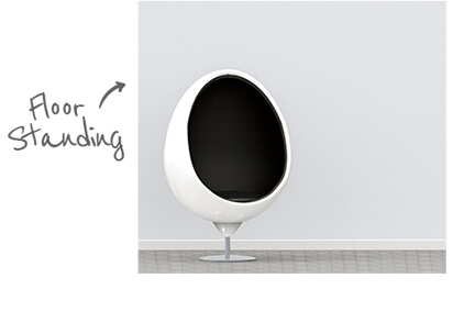 Black and white standing Egg Chair on grey background